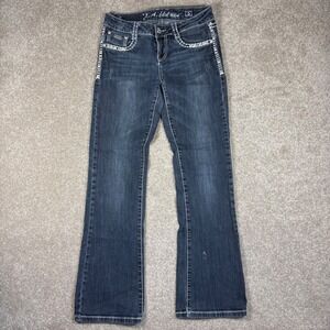 LA Idol USA Women Dark Wash Rhinestone Crown Bootcut Jeans Size 5 W29 L32
